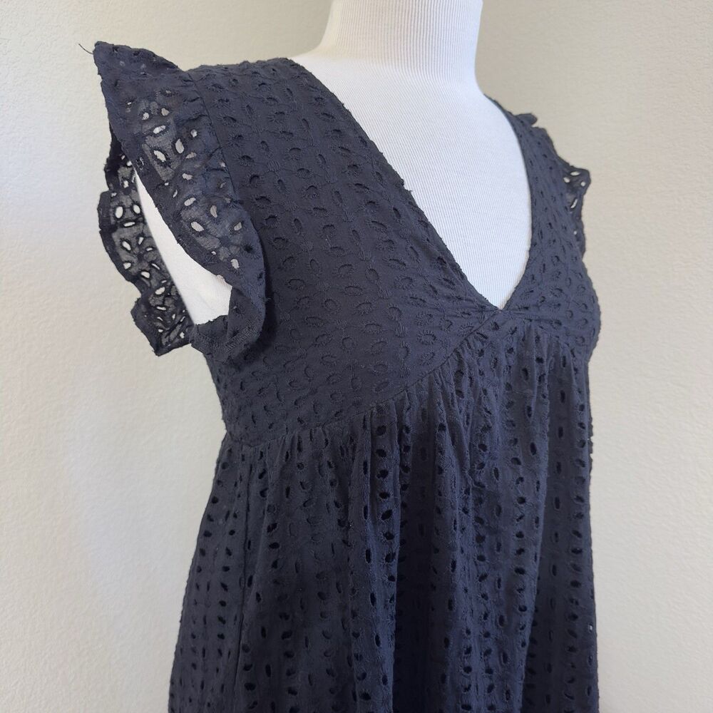 Southern Fried Chics Mini Dress Black Sz Small Babydoll Eyelet  Pockets Cotton - Picture 8 of 9